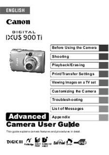 Canon Digital Ixus 900 Ti manual. Camera Instructions.